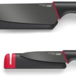 Joseph Joseph Slice & Sharpen 6" Chef's Knive and 3.5" Paring Knife with Sharpening Protective Sheaths, Black