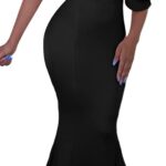 GOBLES Women Sexy V Neck Off The Shoulder Evening Gown Fishtail Maxi Dress