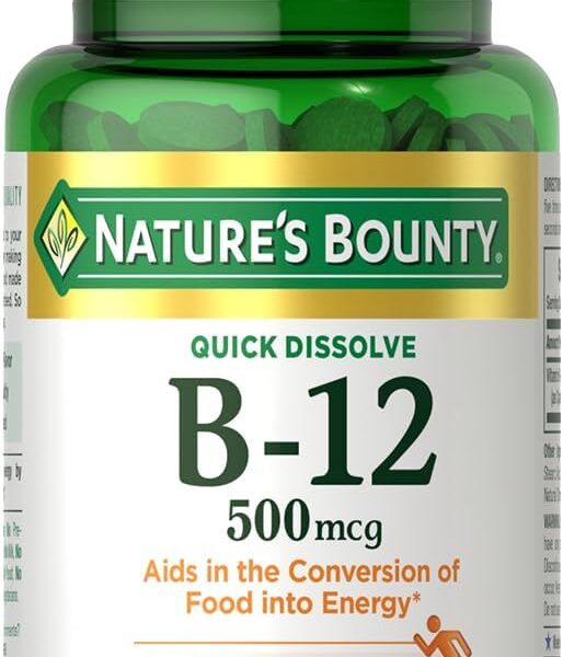 Nature's Bounty Vitamin B12, Supports Energy Metabolism and Nervous System Health, 500mcg, 100 Quick Dissolve Tablets