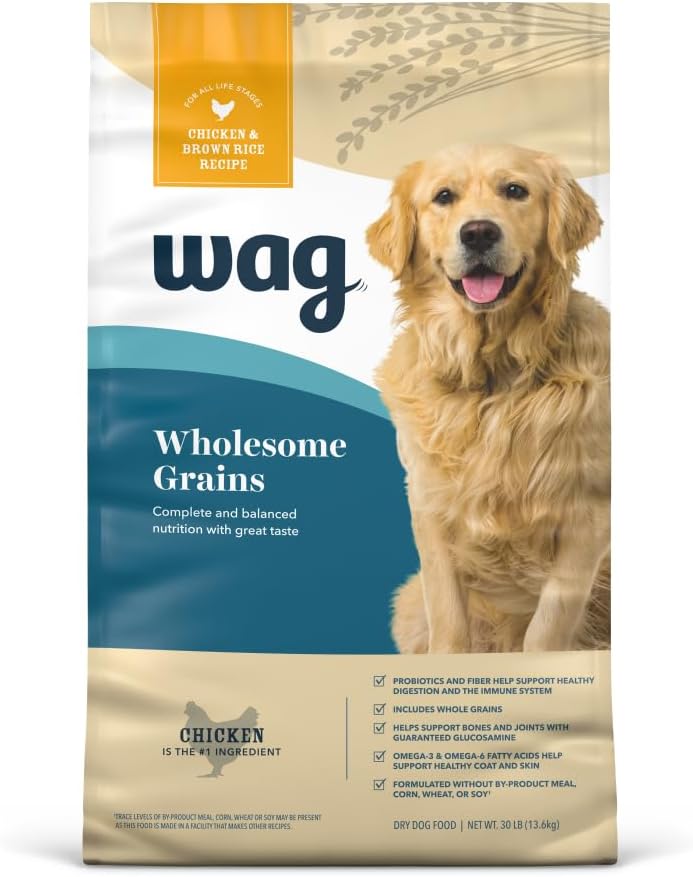 Amazon Brand - Wag Wholesome Grains Dry Dog Food with Chicken and Brown Rice, 30 lb Bag (Pack of 1) Amazon Brand - Wag Wholesome Grains Dry Dog Food with Chicken and Brown Rice, 30 lb Bag (Pack of 1)