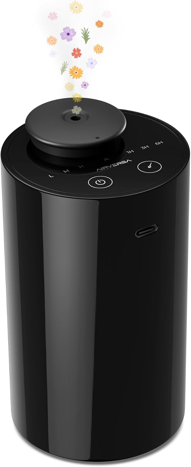 Airversa Waterless Diffuser for Essential Oil, Car Diffsuer, Battery Operated Nebulizer, 0.7 Fl Oz/ 20mL, Mini Scent Air Machine, 3 Timers & 3 Mist Levels for Home, Room, Car, Office - AN6 Black Airversa Waterless Diffuser for Essential Oil, Car Diffsuer, Battery Operated Nebulizer, 0.7 Fl Oz/ 20mL, Mini Scent Air Machine, 3 Timers & 3 Mist Levels for Home, Room, Car, Office - AN6 Black