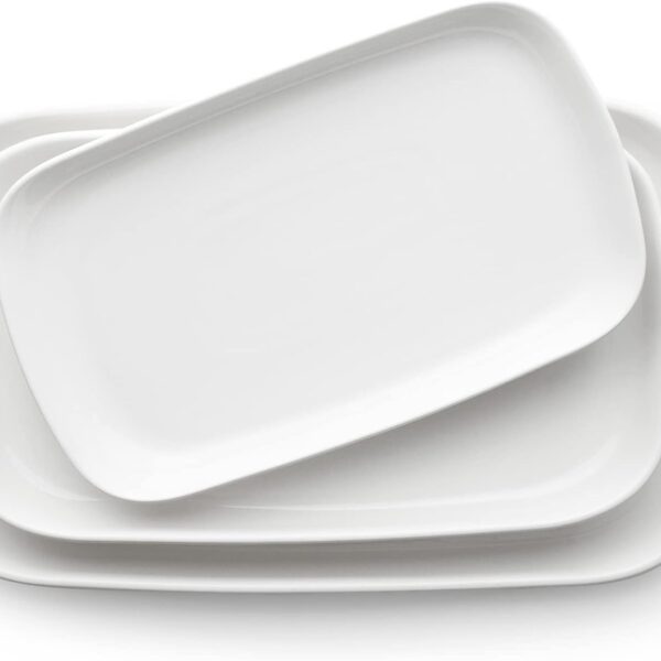 DOWAN Serving Platters and Trays for Wedding Decor, 16"/14"/12" Serving Dishes for Entertaining, White Porcelain Plates Set of 3
