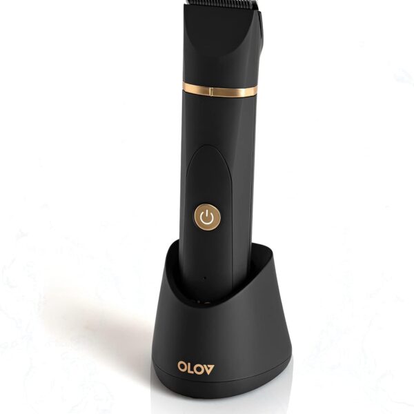OLOV Electric Body Hair Trimmer - Groin Trimmer for Men - Bikini Trimmer Women - Wet/Dry Shaver Groomer, Replaceable Ceramic Blade Heads, USB Recharge Dock, Waterproof Hygiene Razor,Black