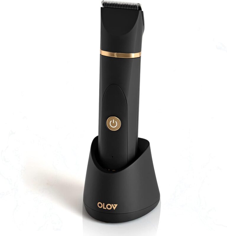 OLOV Electric Body Hair Trimmer - Groin Trimmer for Men - Bikini Trimmer Women - Wet/Dry Shaver Groomer, Replaceable Ceramic Blade Heads, USB Recharge Dock, Waterproof Hygiene Razor,Black