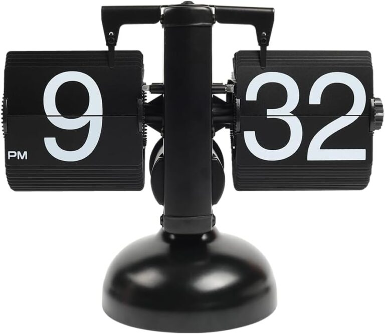 mooas Flip Desk Clock (Black), Retro Vintage Design Auto Flip Desk/Table Clock Large Number Battery Powered Internal Gear Operated Home Dcor Ideal for Home Office School Hotel Caf