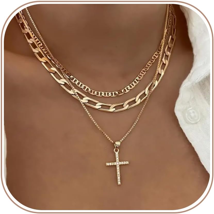 Cross Necklace for Women,Stackable Stacked Stacking Layering Layered Necklaces Dainty Gold Necklace Paperclip Box Flat Mariner Chain Necklace Cross Pendant CZ Diamond Simple Jewelry Gift Cross Necklace for Women,Stackable Stacked Stacking Layering Layered Necklaces Dainty Gold Necklace Paperclip Box Flat Mariner Chain Necklace Cross Pendant CZ Diamond Simple Jewelry Gift