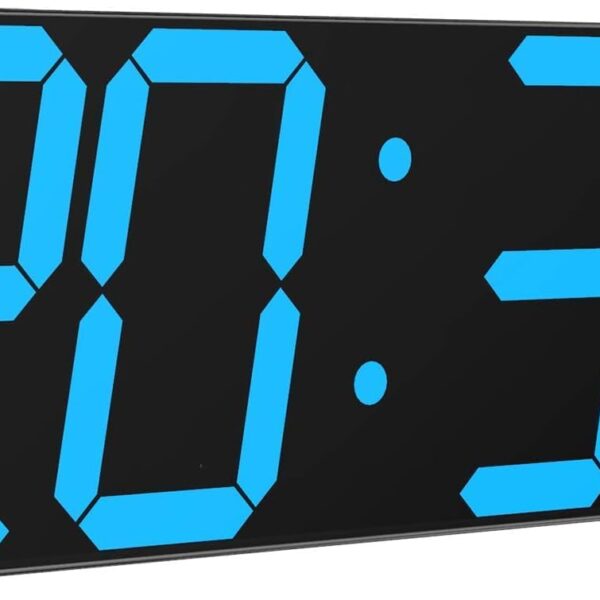 CHKOSDA LED Large Digital Wall Clock, Oversize Wall Clock with 6 Numbers, Remote Control Count up/Countdown Timer Clock, Auto Dimmer, Big Calendar and Thermometer(Ice Blue)