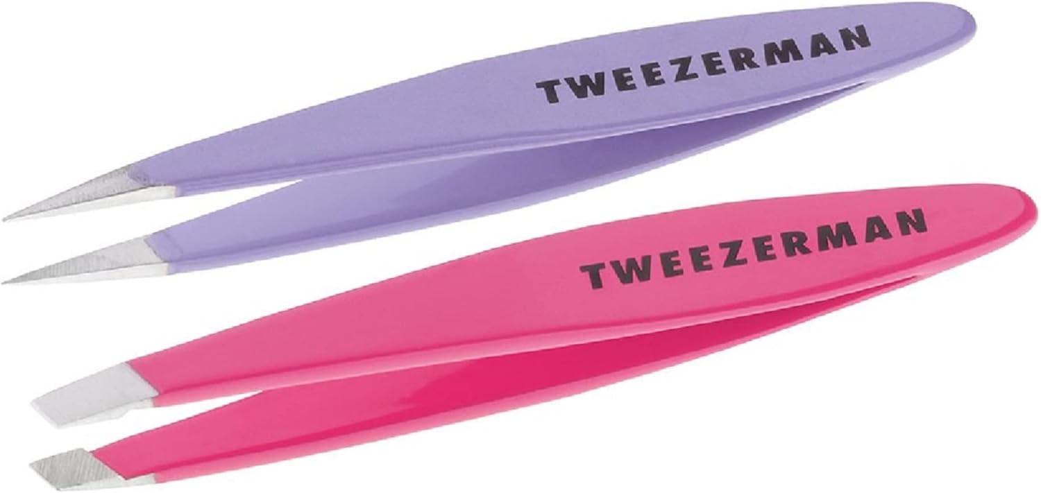 Tweezerman Mini Slant and Point Tip Tweezer - Tweezers Set for Eyebrows, Travel Tweezers for Eyebrows, Facial Hair Tweezerman Mini Slant and Point Tip Tweezer - Tweezers Set for Eyebrows, Travel Tweezers for Eyebrows, Facial Hair