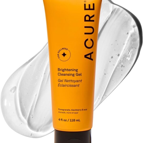 Acure Brightening Cleansing Gel - Vegan Face Scrub, Gentle Facial Cleanser for Radiant Skin with Pomegranate, Blackberry & Acai Infused, Antioxidant-Rich Formula for All Skin Types - 4 fl oz