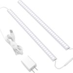 JUSJUBR Plug-in Under Cabinet Lighting, 2pcs 12 Inch Dimmable Closet Light, Cold White 6000K Linkable USB LED Light Bar, Memory Function, Under Counter Lights for Kitchen, Desk, Workspace