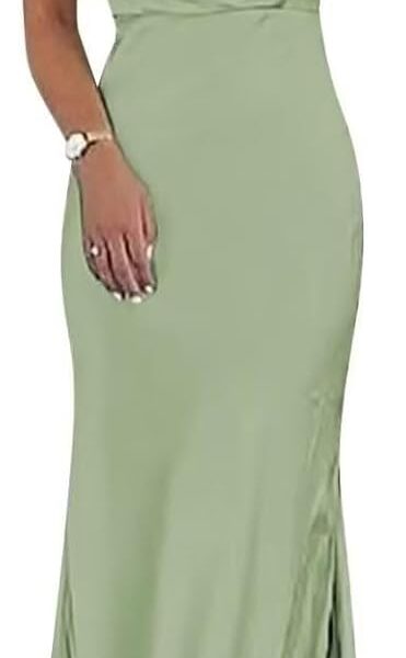 Satin Bridesmaid Dress for Women Spaghetti Straps Slit Prom Dress Formal Summer Maxi Dress
