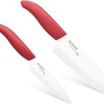 Kyocera Revolution Series 2-Piece Ceramic Knife Set: 5.5-inch Santoku Knife and a 4.5-inch Utility Knife, Red Handles with White Blades