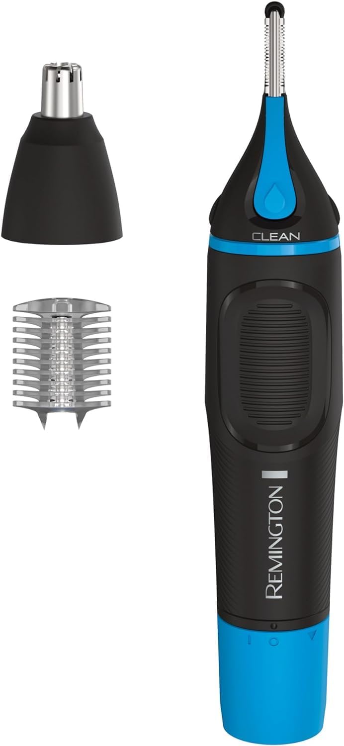 Remington Nose, Ear & Eyebrow Trimmer Dual Edge Precision Blades, CLEANBoost Easy-Clean System, Waterproof Wet/Dry Groomer, Rotary + Detail Heads, Eyebrow Comb Included Remington Nose, Ear & Eyebrow Trimmer Dual Edge Precision Blades, CLEANBoost Easy-Clean System, Waterproof Wet/Dry Groomer, Rotary + Detail Heads, Eyebrow Comb Included