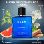 Bleu for Men Eau De Parfum – Blend of Citrusy Top Notes, Aromatic Spices & Warm Woody Undertones – Combination of Grapefruit, Lemon, Mint & Pink Pepper – Elegant 3.4fl Oz Bottle – Versatile Gift