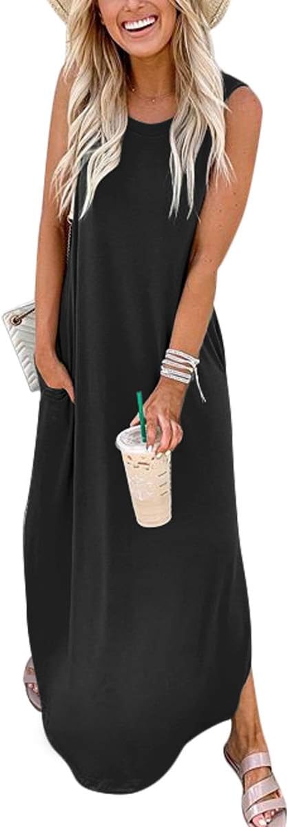 ANRABESS Women Summer Maxi Dress Beach Vacation Sundress Sleeveless Casual Loose Shirt Dresses 2026 Travel Outfits