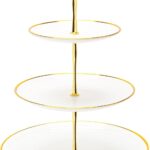 Coitak 3 Tier Cupcake Stand, Plastic Tiered Serving Stand, Dessert Tower Tray for Tea Party, Birthday and Wedding (Round-gold edge)