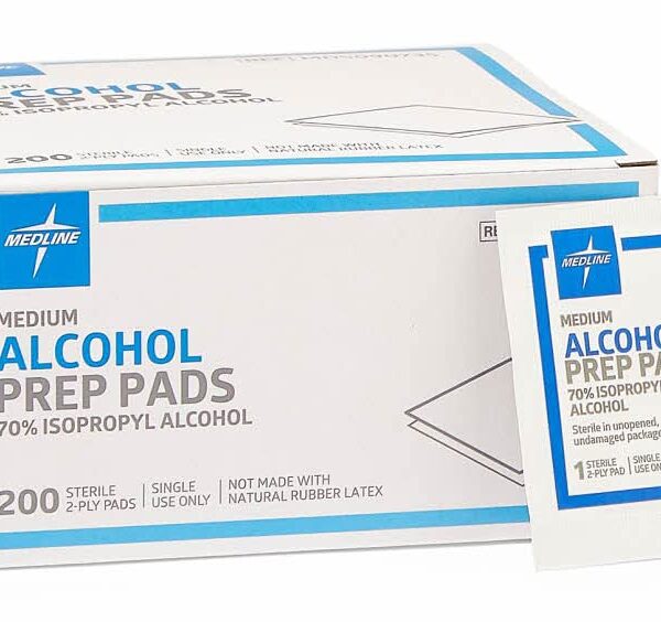 Medline Alcohol Prep Pads, 2-Ply, Sterile, Size Medium, 1.125 x 2.375 Inches, Case of 3000