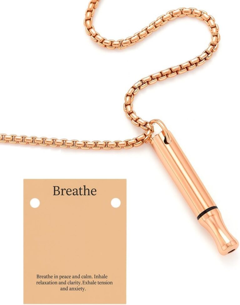 Mindfulness Breathing Necklace  Stainless Steel Deep Breathing Necklace for Stress Relief & Relaxation  Anxiety Relief Necklace for Women & Men, Calming Gift for Mindful Living