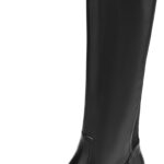 TEAIEU Knee High Boots for Women, Platform Chunky Block Low Heel Tall Boots, Round Toe Side Zipper Fall Long Boots for Dress, Stretch Calf, Comfortable