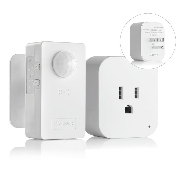 RAYZEEK Wireless Motion Sensor Plug Kits,No-Wire Mini PIR Sensor Switch Control Plug to Auto Turn On/Off Electrical Devices,10A/1100W for Christmas Lights,Fans,Household Appliances