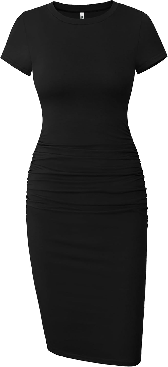 Missufe Women's Short Sleeve Ruched Casual Sundress Midi Bodycon T Shirt Dress Missufe Women's Short Sleeve Ruched Casual Sundress Midi Bodycon T Shirt Dress
