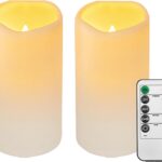 2PACK Outdoor Plastic flameless Candles with Remote Control and Timer, LED Flickering Battery Operated Electric Pillar Candles (D3 xH5.5) for Camping, Weddings, Home Decoration