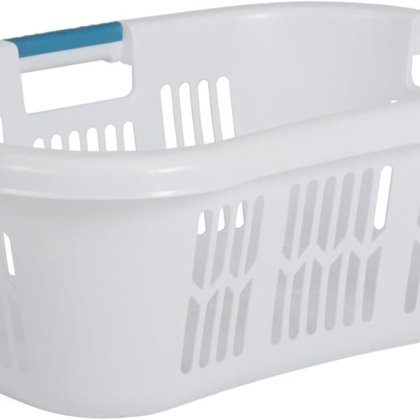 Rubbermaid Large Hip-Hugger Laundry Basket/Hamper, 1.5-Bushel, White, Stackable Storage Bin/Organizer for Bathroom/Bedroom/Dorm/Home