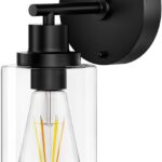 BUTHY Black Wall Sconce Light: Modern Wall Sconces Indoor, LED Wall Light Fixtures with E26 Base and Clear Glass Shade, Sconces Wall Lighting for Hallway, Bedroom, Living Room, and Mirror