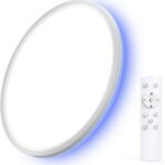 LEPOWER-TEC LED Flush Mount Ceiling Light with Remote, 12 Inch 24W 2600LM Wired RGB Ceiling Lights Fixture with Nightlight and Timer, 3000K-6500K Dimmable Lights for Bedroom, Kitchen, Hallway, 1 Pack