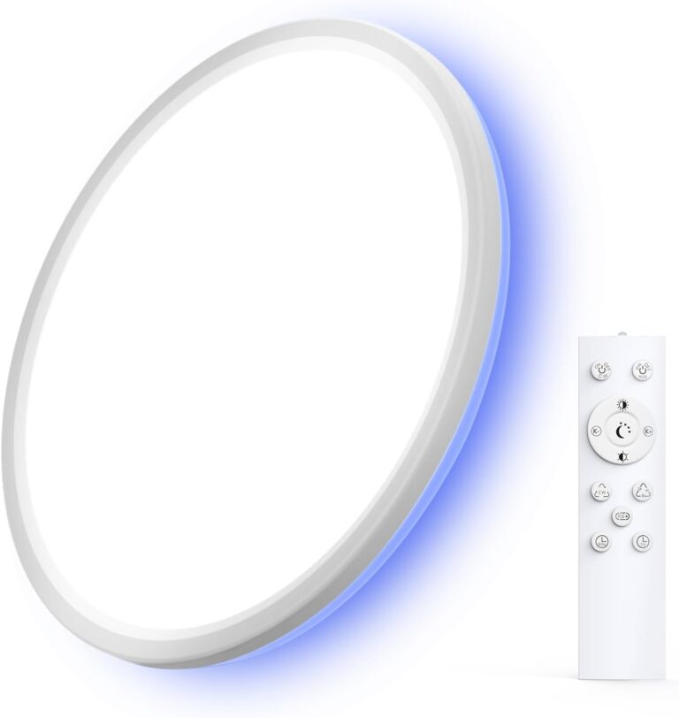 LEPOWER-TEC LED Flush Mount Ceiling Light with Remote, 12 Inch 24W 2600LM Wired RGB Ceiling Lights Fixture with Nightlight and Timer, 3000K-6500K Dimmable Lights for Bedroom, Kitchen, Hallway, 1 Pack
