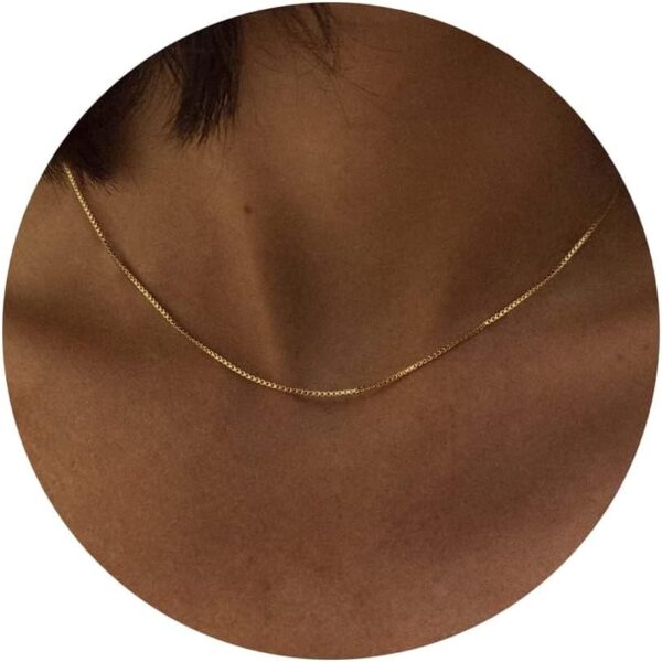 Tewiky Gold Chain Necklace for Women, 14k Gold Plated Thin Beaded Wave Box Chain Necklace Dainty Gold Necklace Simple Layered Gold Choker Necklaces Minimalist Gold Link Chain Necklace Trendy Jewelry for Women