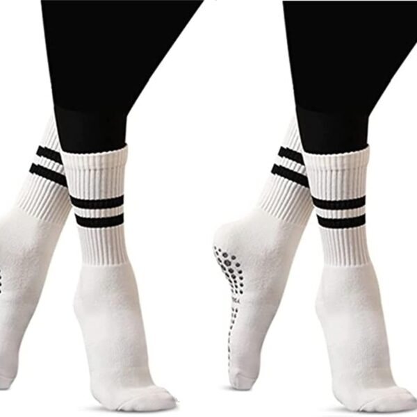 Flydo Pilates Grippy Socks with Grips for Women Yoga Non Slip Long Socks for Pure Barre, Ballet,Dance Workout 2-5 Pack