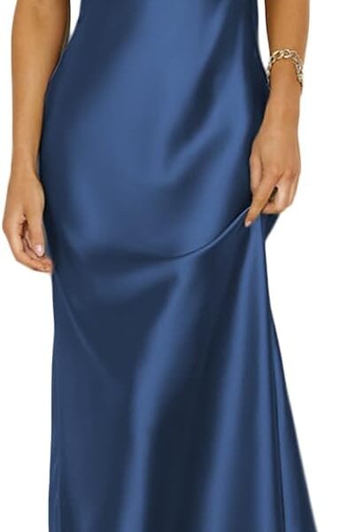 Summer Satin Spaghetti Strap Cowl Neck Backless Midi Dresses for Women Elegant Tie Low Back Ruched Cocktail Dress