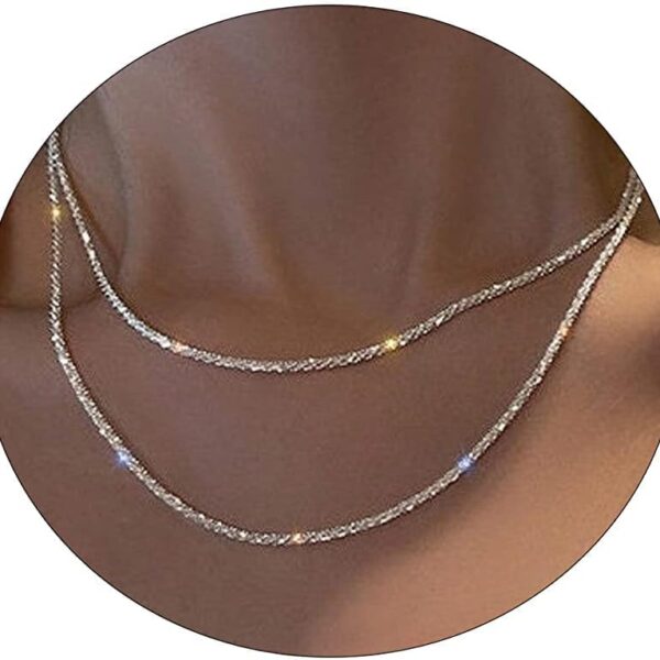 Herringbone Choker Necklace Set Double Layer Snake Chain Herringbone Chain Necklace Layering Necklace Set Cuban Chain Necklace for Women