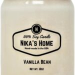 Nika's Home Vanilla Bean Soy Candle - 12oz Mason Jar - Non-Toxic - Hand Poured in The USA, Long Burning 50-60 Hours Highly Scented All Natural, Clean Burning