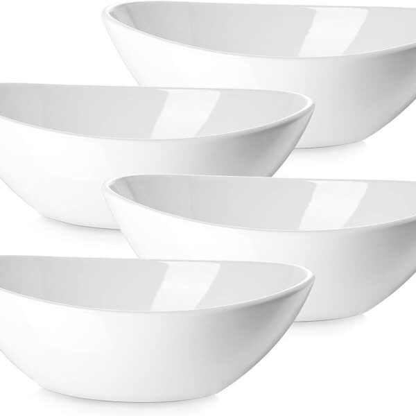 DOWAN 9.25" Serving Bowls, Large Oval Serving Dishes for Wedding and Dinner Parties, 35 Oz for Salad, Side Dishes, Pasta, Oval Shape, Microwave & Dishwasher Safe, Set of 4, Soft White
