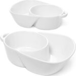 LE TAUCI Chip and Dip Bowls, Anti-Soggy Cereal Bowl, Soup and Side/Cracker Bowls Sets for Breakfast, Soup and Sandwich, Bread Dipping Bowls, Set of 2, White
