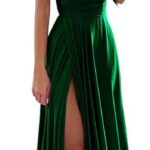 IIF Satin Bridesmaid Dresses Off Shoulder Spaghetti Strap Long Ruched A Line Formal Prom Dress with Slit IIF006