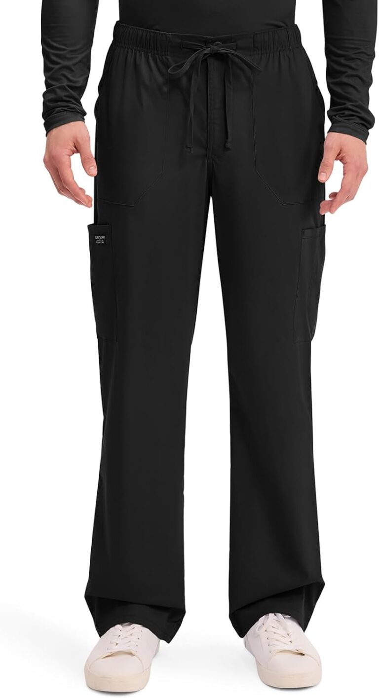 Cherokee Scrubs for Men Tapered Leg Cargo Scrub Pants with Zip Fly, 5 Pockets Elastic Waist 2-Way Stretch & Easy Care  WW190