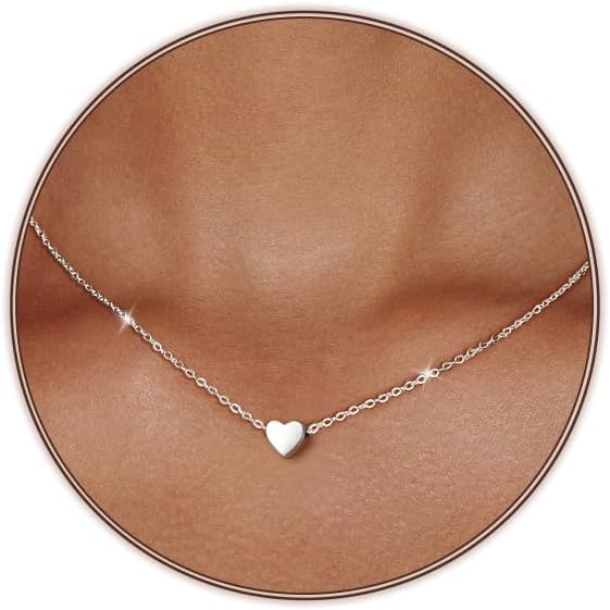 Airmb Cute Heart Necklace for Women Gold/Silver Plated Heart Pendant Choker Necklaces Tendy Love Heart Chain Necklace Dainty Gold/Silver Necklace Jewelry Gifts for Women