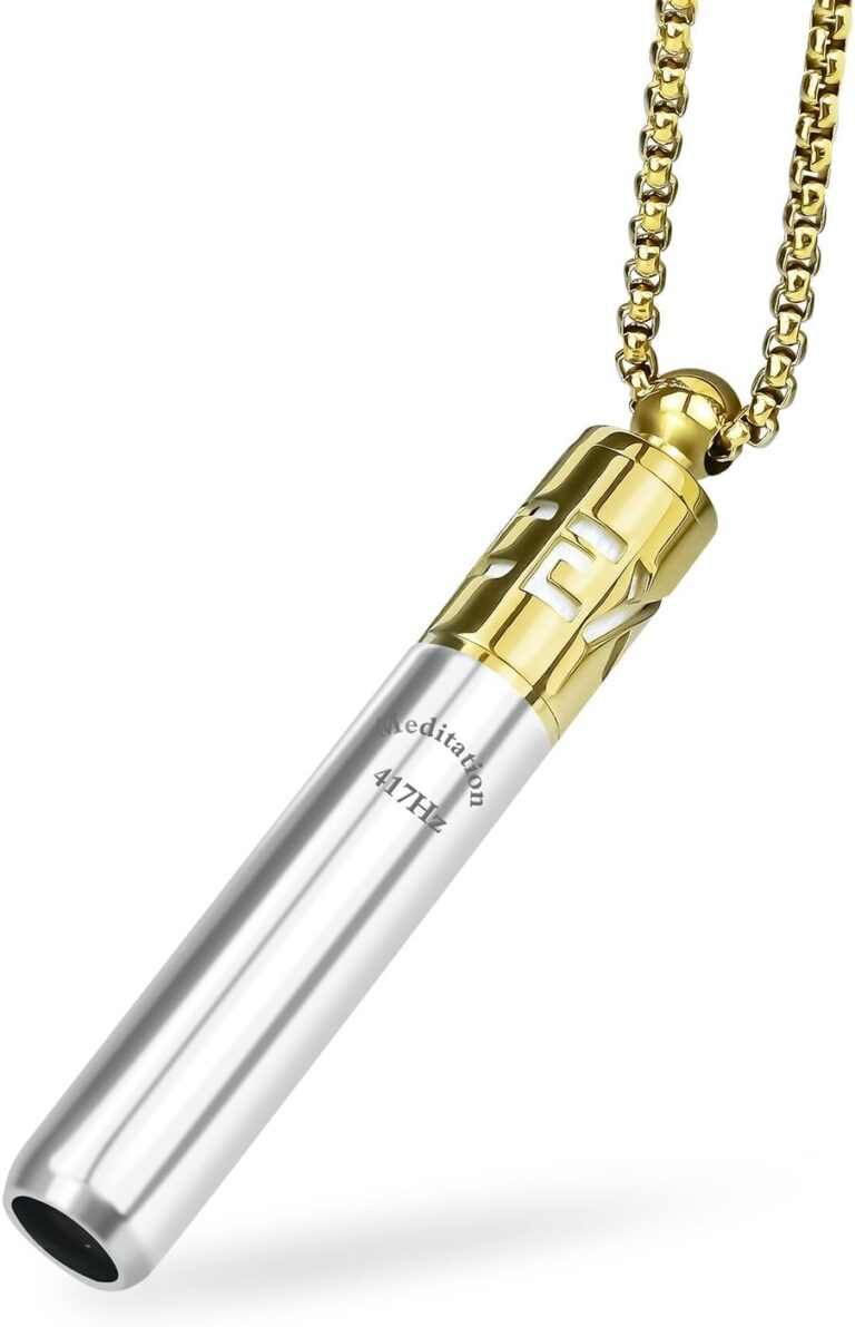 Milumber 417 Hz Breathing Necklace, Breathlink Quit Smoking Tool, Meditation Tuning Whistle with Fragrance Diffuser, Gold