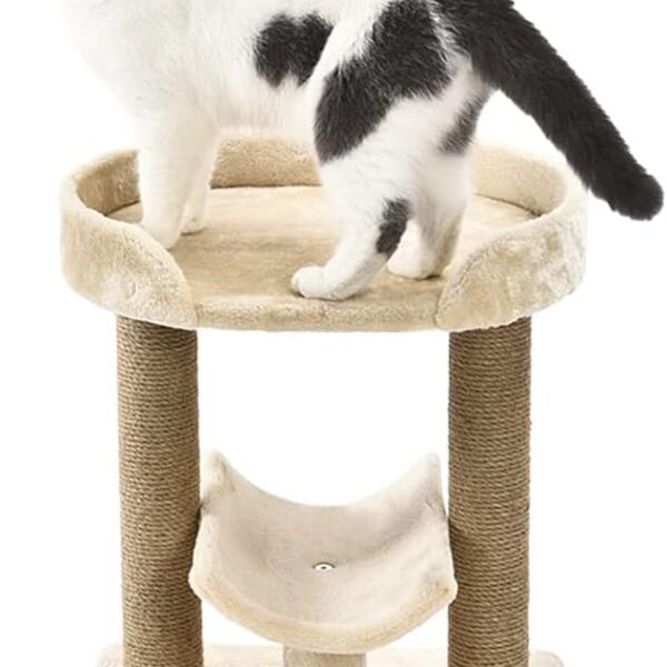 Amazon Basics Multi-Platform Cat Tree with Scratching Post for Indoor Cats up to 25lbs, 18 x 14 x 22 Inches, Beige