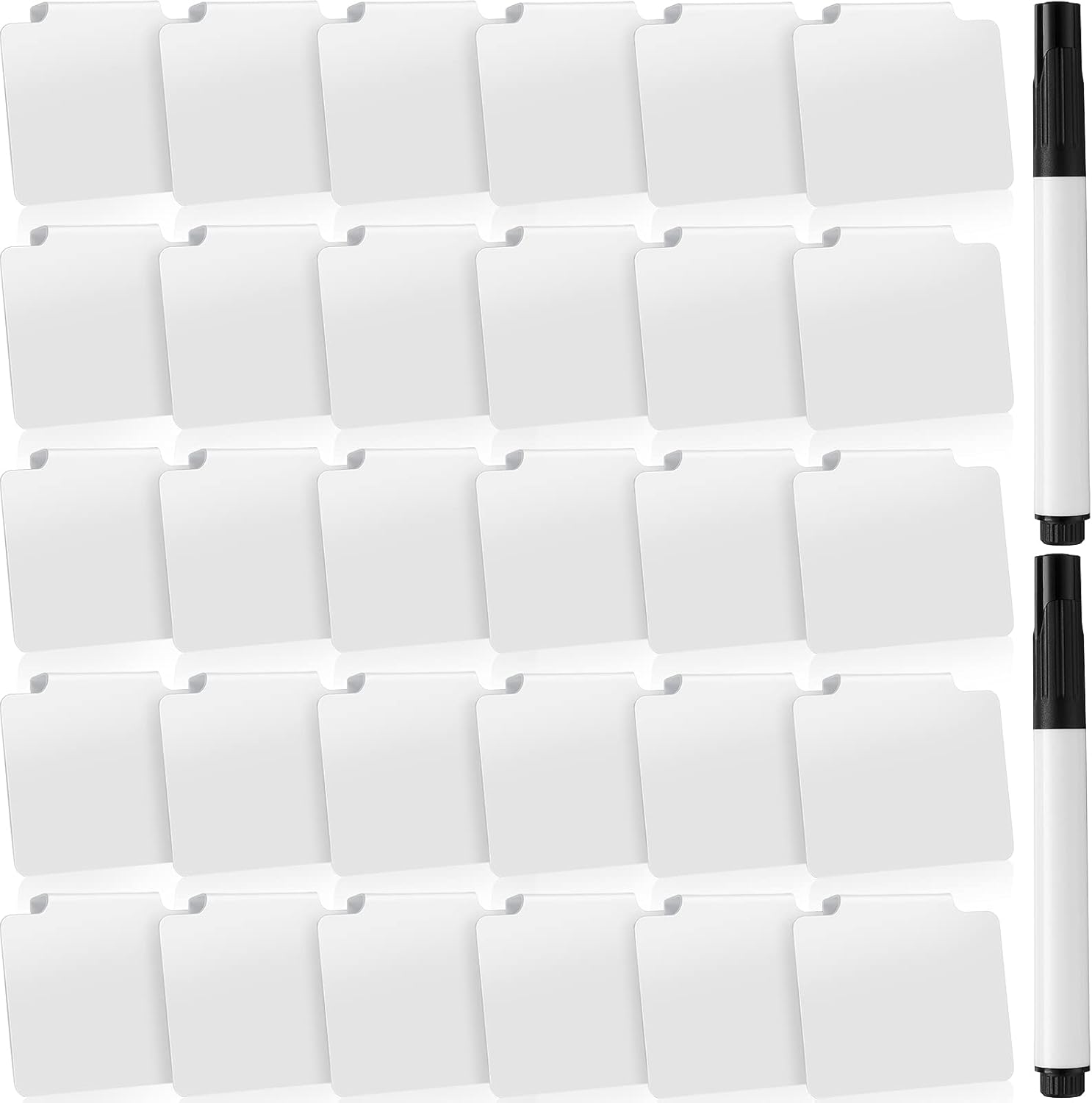 32 Pieces Basket Labels Clip Set, Include 30 Kitchen Clip Label Holder Removable PVC Bin with 2 Chalk Marker for Basket Pantry Organization Box (White Label Clip, Black Pen) 32 Pieces Basket Labels Clip Set, Include 30 Kitchen Clip Label Holder Removable PVC Bin with 2 Chalk Marker for Basket Pantry Organization Box (White Label Clip, Black Pen)