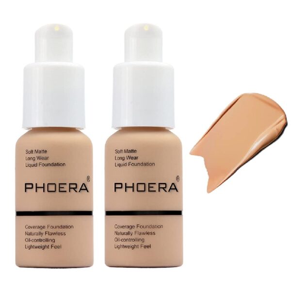 PHOERA Foundation, Soft Matte Long Wear Liquid, Full Coverage, Oil-Controlling, Lightweight, Naturally Flawless, 30ml (2 Pack 104 Buff Beige)