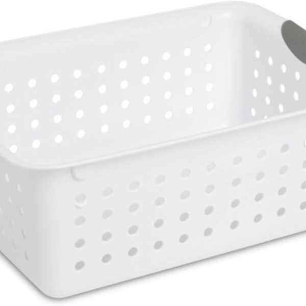 Sterilite 6-Pack Medium Ultra Basket, Open Top Plastic Storage Organizer, White - Classic Baskets for Organizing Countertops, Pantry Shelves, Kitchen Cabinets, Laundry Rooms or Home Offices