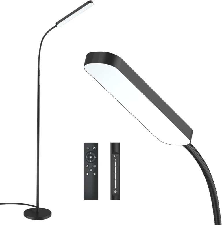 Wio-Mio Floor lamp, 15w/1000lm Bright LED Floor Lamp with Stepless Adjustable 3000K-6000K Colors and Dimmer, Remote and Touch Control, Adjustable Floor Lamp for Living Room