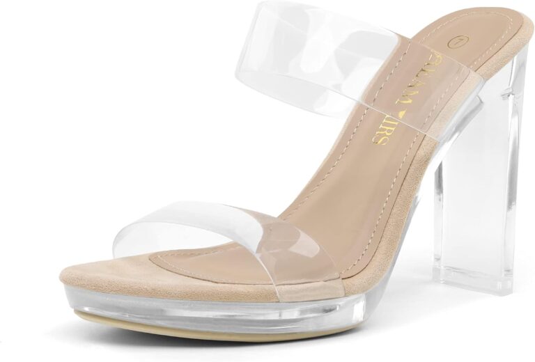 DREAM PAIRS Women's Clear Two Strap Open Toe High Heels Block Chunky Slip on Platform Comfortable Dress Heeled Sandals