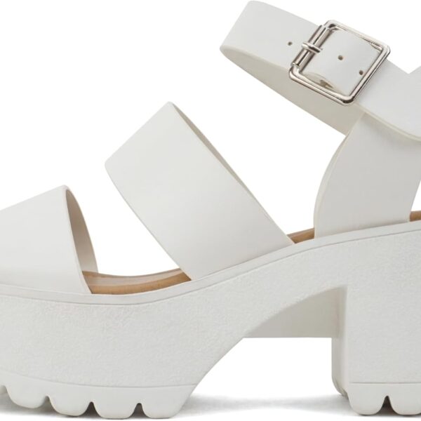 Soda ACCOUNT ~ Women Open Toe Two Bands Lug sole Fashion Block Heel Sandals with Adjustable Ankle Strap