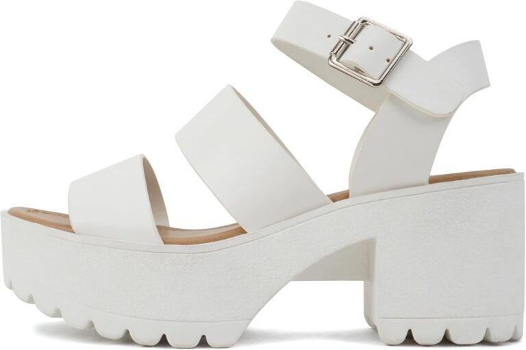 Soda ACCOUNT ~ Women Open Toe Two Bands Lug sole Fashion Block Heel Sandals with Adjustable Ankle Strap