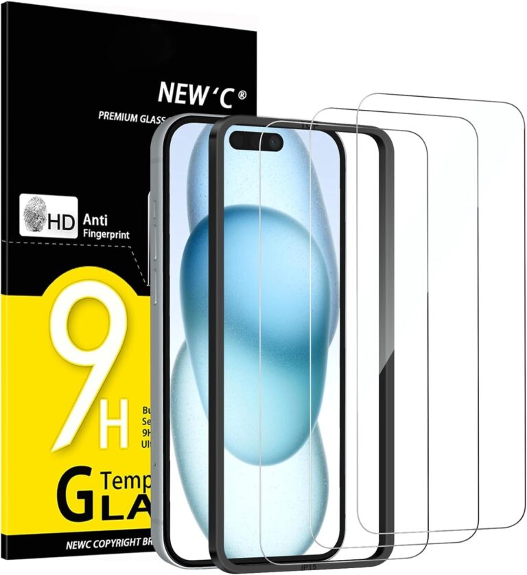 NEW'C 3 Pack Designed for iPhone 16, iPhone 15 Screen Protector (6.1 inches),Enhanced Tempered Glass Protection with easy installation tool included,Case Friendly Ultra Resistant | Tempered Glass, Case Friendly, Ultra Resistant